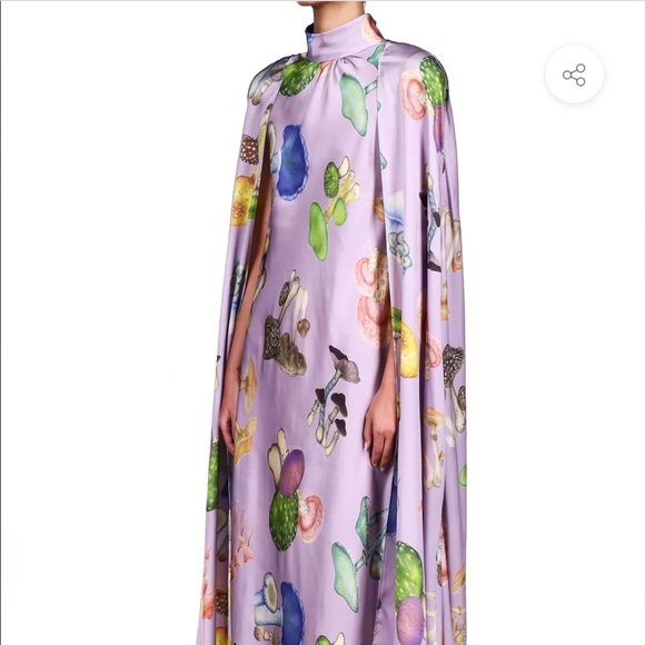 RODARTE LAVENDER MUSHROOM PRINTED SILK SATIN CAPE GOWN - Picture 12 of 16
